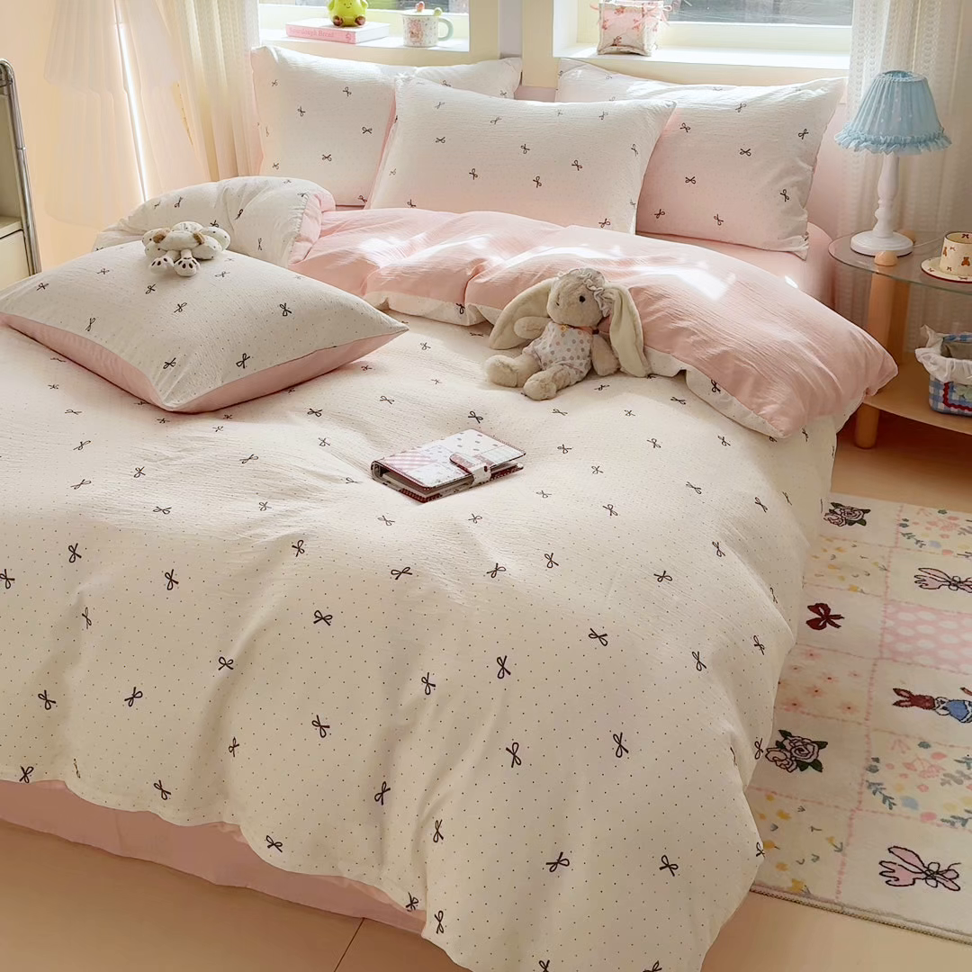 91家纺网 家纺一手货源 找家纺 名兮家居 2026新款A类皱皱纱四件套 时光结