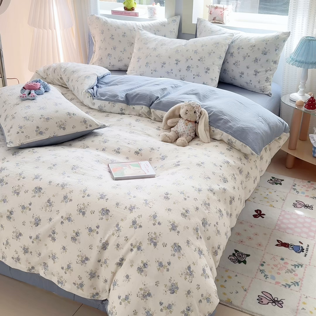 91家纺网 家纺一手货源 找家纺 名兮家居 2026新款A类皱皱纱四件套 兰香入梦