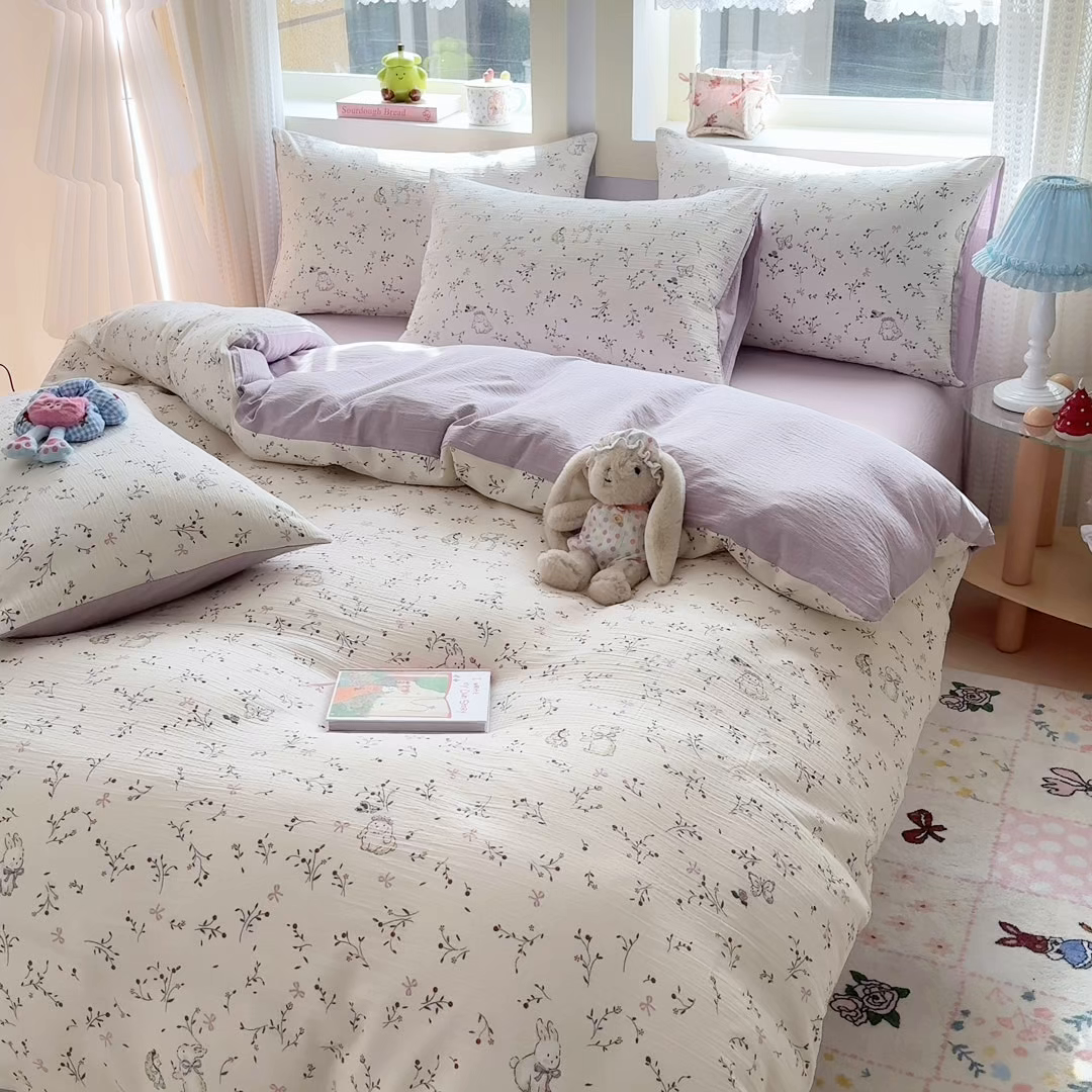 91家纺网 家纺一手货源 找家纺 名兮家居 2026新款A类皱皱纱四件套 蜜芽兔