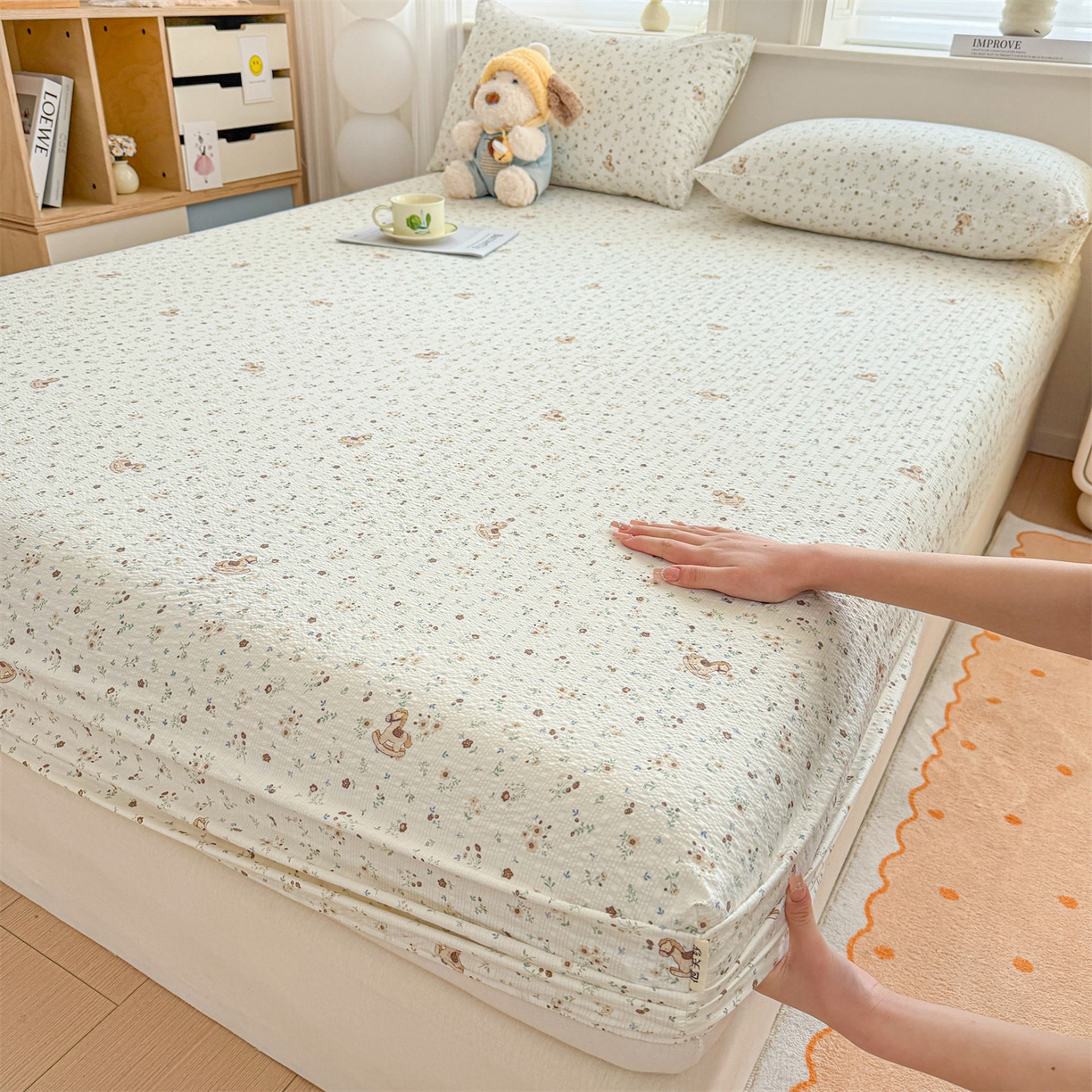 91家纺网 家纺一手货源 找家纺 （总）优眠坊 2026春夏新款泡芙纱印花单床笠 床笠单件