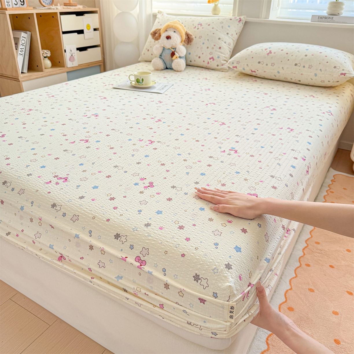 91家纺网 家纺一手货源 找家纺 （总）优眠坊 2026春夏新款泡芙纱印花单床笠 床笠单件