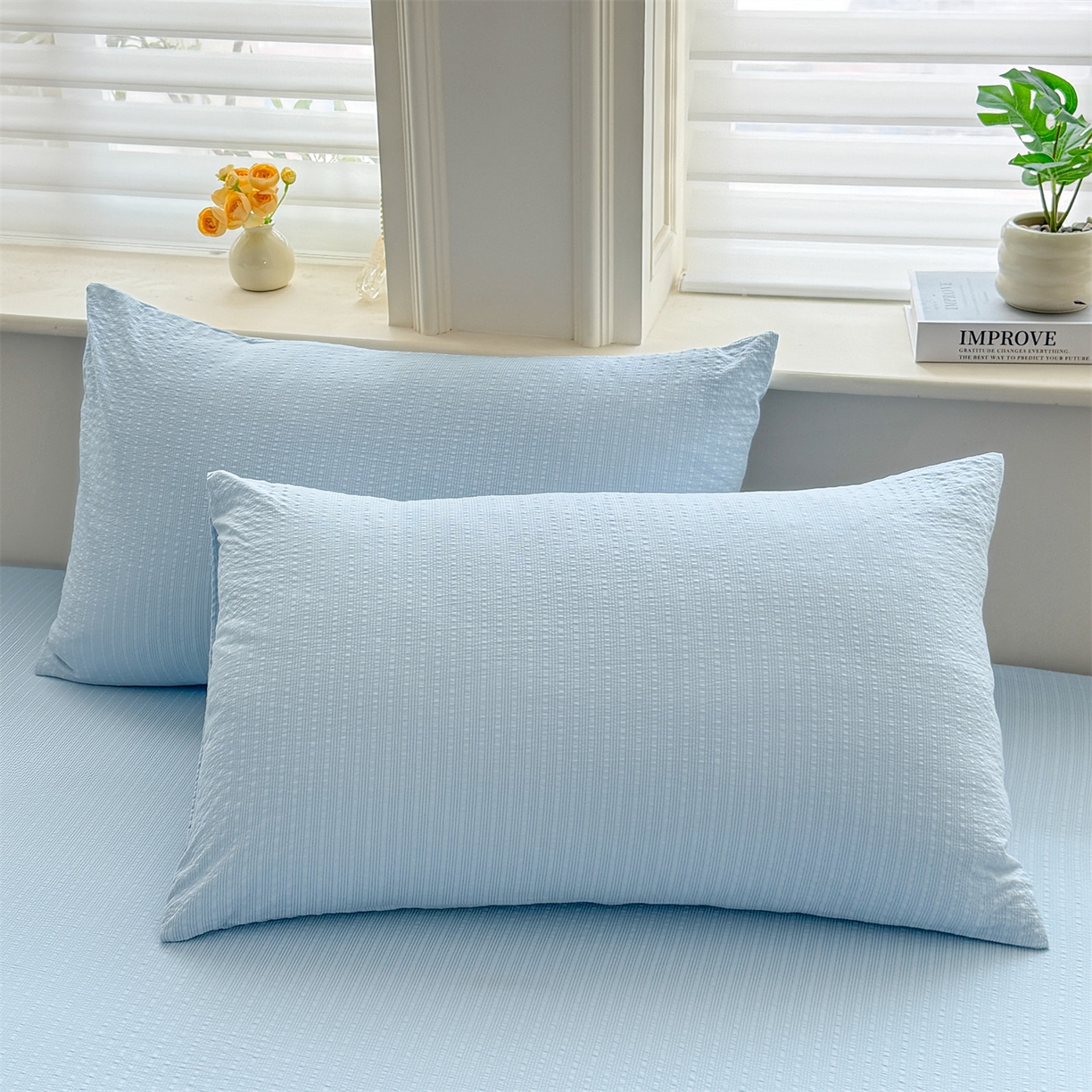 91家纺网 家纺一手货源 找家纺 优眠坊 2026春夏新款泡芙纱印花单床笠 床笠单件 冰川蓝-单层