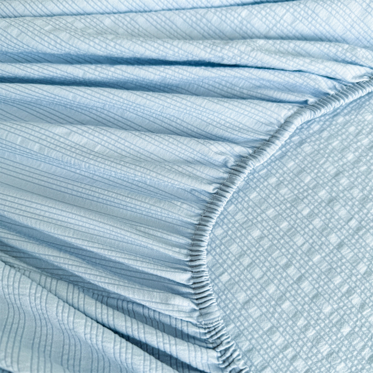 91家纺网 家纺一手货源 找家纺 优眠坊 2026春夏新款泡芙纱印花单床笠 床笠单件 冰川蓝-单层