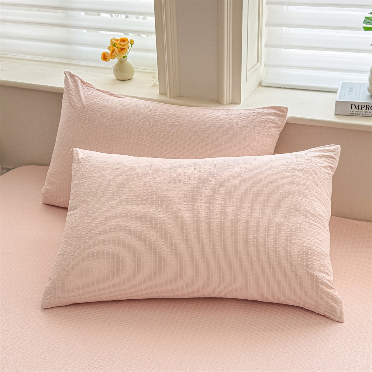 91家纺网 家纺一手货源 找家纺 优眠坊 2026春夏新款泡芙纱印花单床笠 床笠单件 芙蓉粉-单层