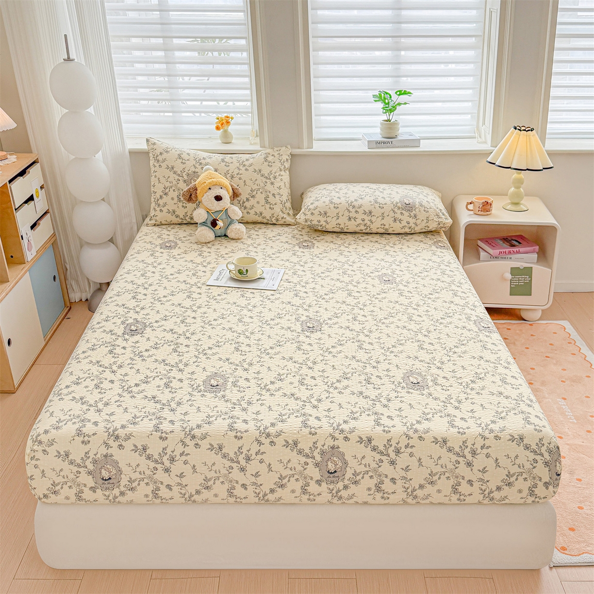 91家纺网 家纺一手货源 找家纺 优眠坊 2026春夏新款泡芙纱印花单床笠 床笠单件 花之秘境-单层