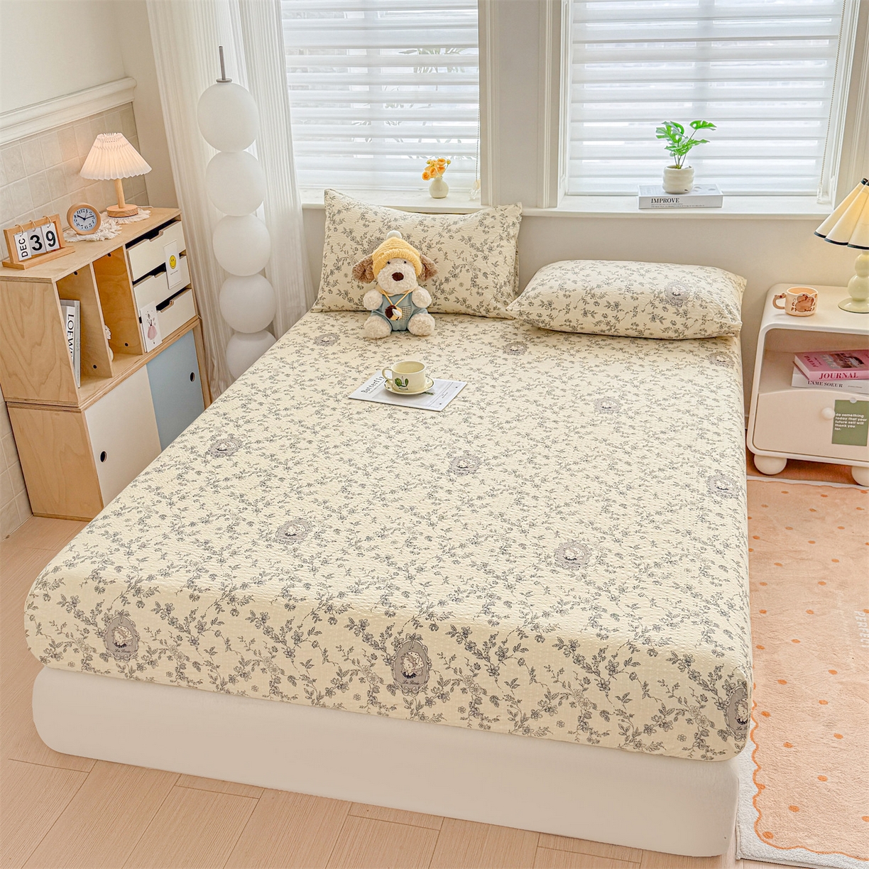 91家纺网 家纺一手货源 找家纺 优眠坊 2026春夏新款泡芙纱印花单床笠 床笠单件 花之秘境-单层