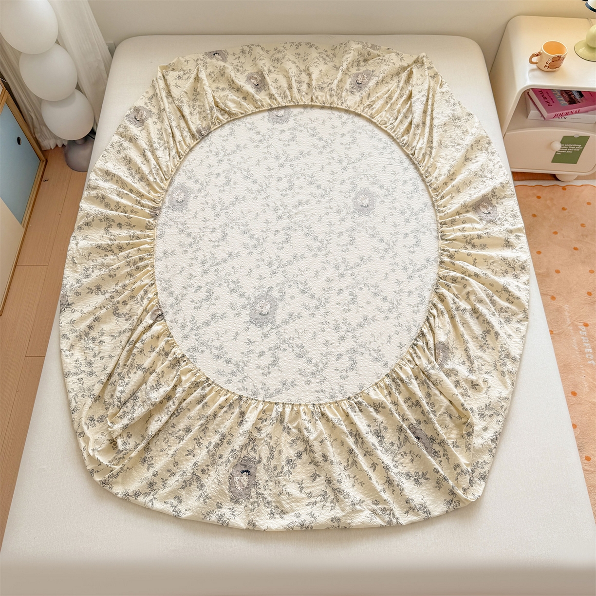 91家纺网 家纺一手货源 找家纺 优眠坊 2026春夏新款泡芙纱印花单床笠 床笠单件 花之秘境-单层