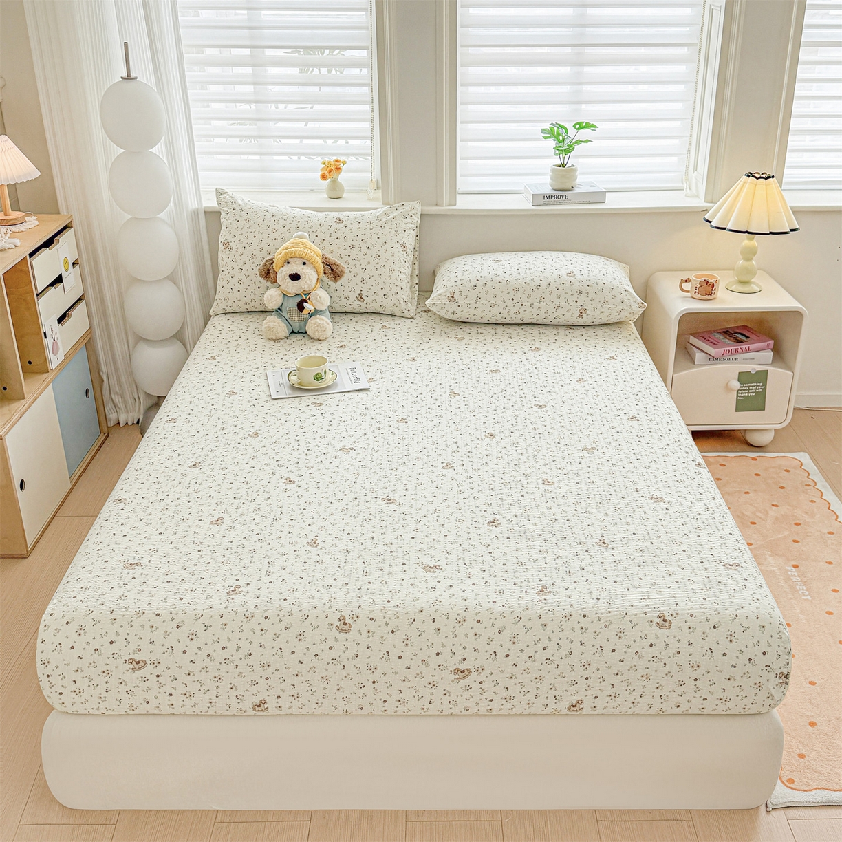 91家纺网 家纺一手货源 找家纺 优眠坊 2026春夏新款泡芙纱印花单床笠 床笠单件 萌趣小马-单层