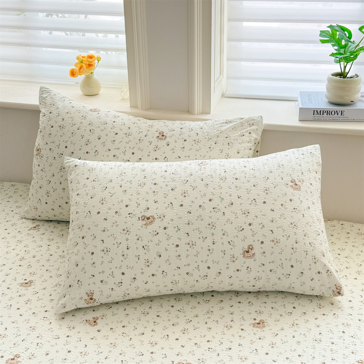 91家纺网 家纺一手货源 找家纺 优眠坊 2026春夏新款泡芙纱印花单床笠 床笠单件 萌趣小马-单层