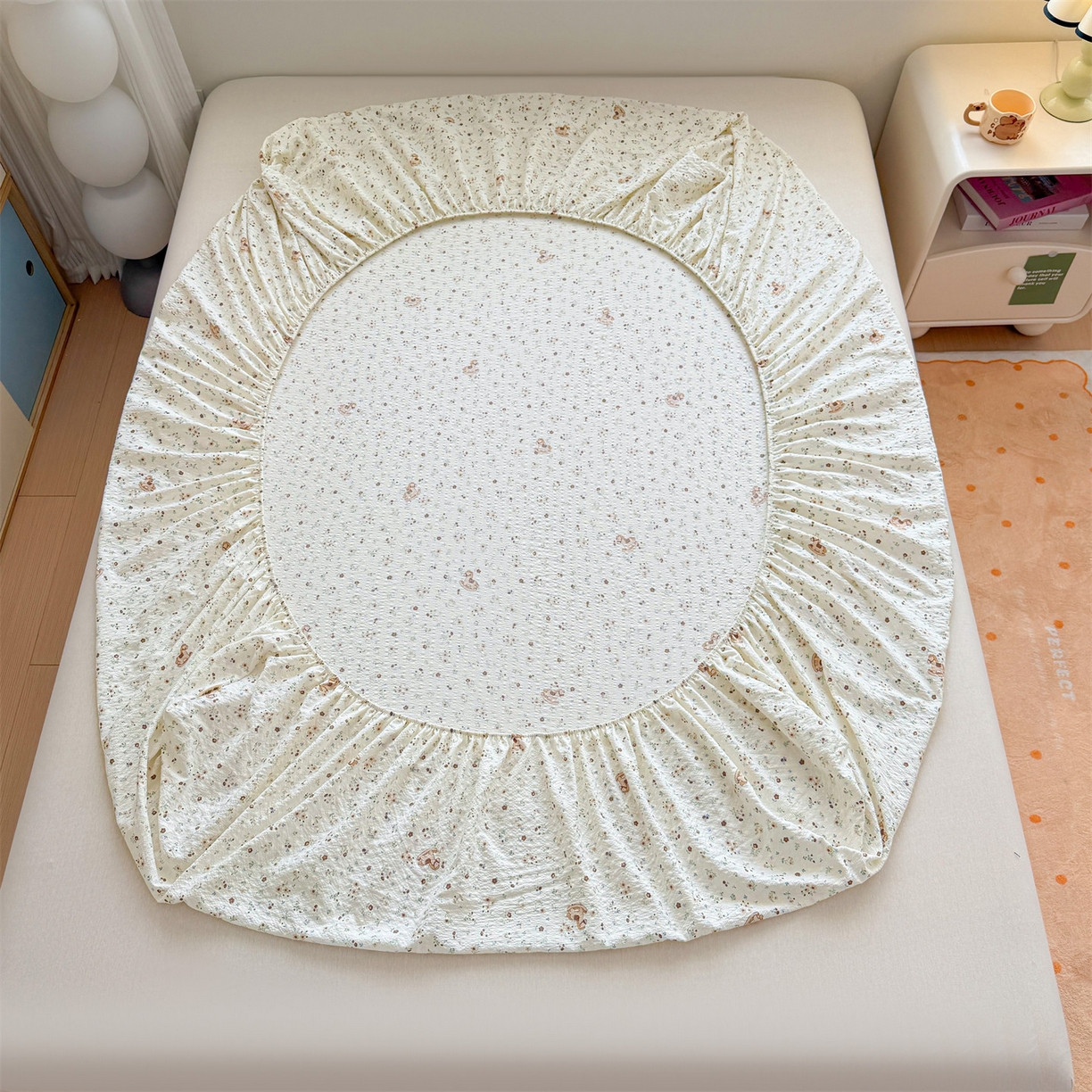 91家纺网 家纺一手货源 找家纺 优眠坊 2026春夏新款泡芙纱印花单床笠 床笠单件 萌趣小马-单层