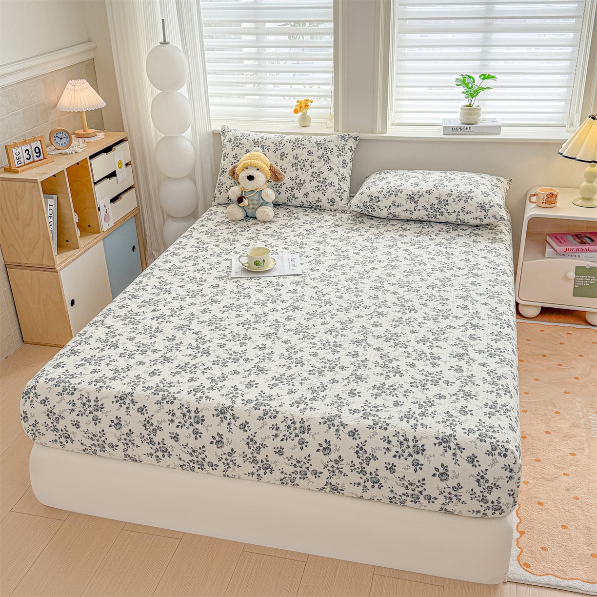 91家纺网 家纺一手货源 找家纺 优眠坊 2026春夏新款泡芙纱印花单床笠 床笠单件 柔花诗意-单层