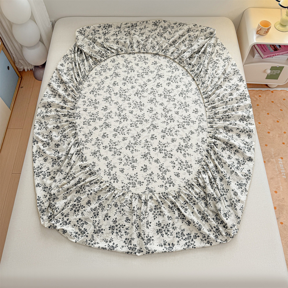 91家纺网 家纺一手货源 找家纺 优眠坊 2026春夏新款泡芙纱印花单床笠 床笠单件 柔花诗意-单层