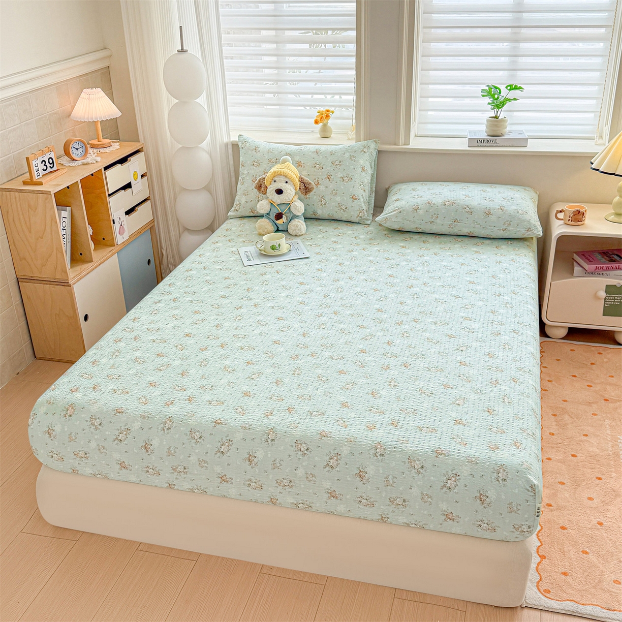 91家纺网 家纺一手货源 找家纺 优眠坊 2026春夏新款泡芙纱印花单床笠 床笠单件 柔情蜜意-单层