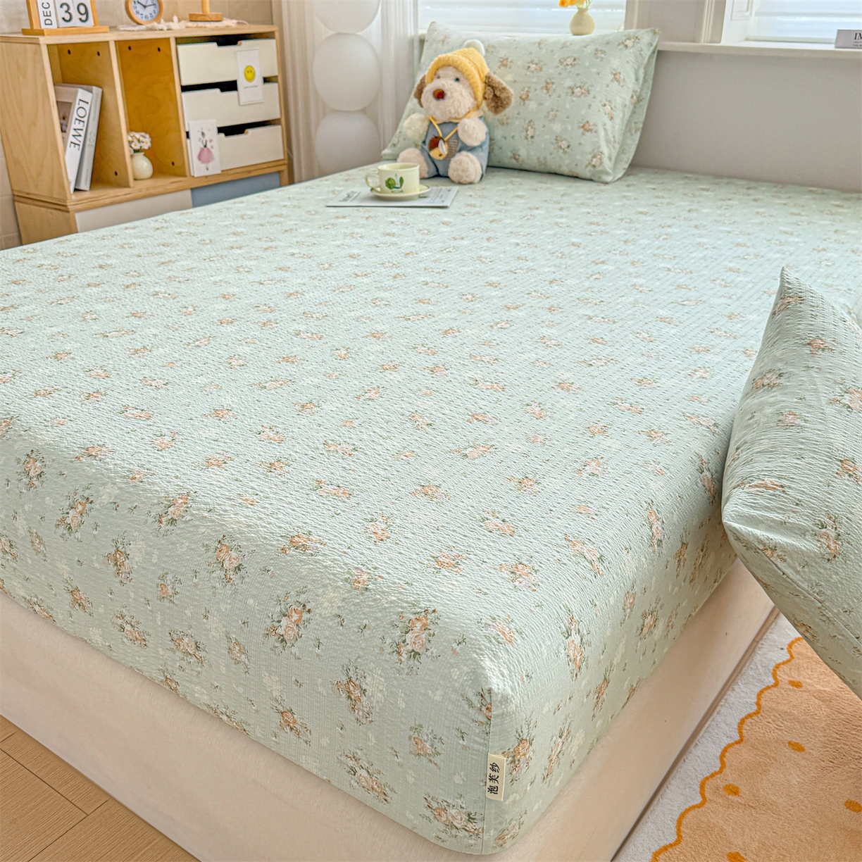 91家纺网 家纺一手货源 找家纺 优眠坊 2026春夏新款泡芙纱印花单床笠 床笠单件 柔情蜜意-单层