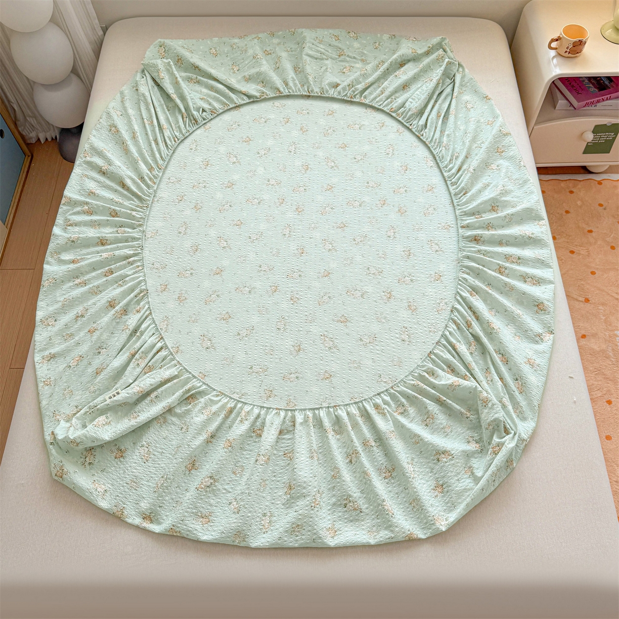 91家纺网 家纺一手货源 找家纺 优眠坊 2026春夏新款泡芙纱印花单床笠 床笠单件 柔情蜜意-单层