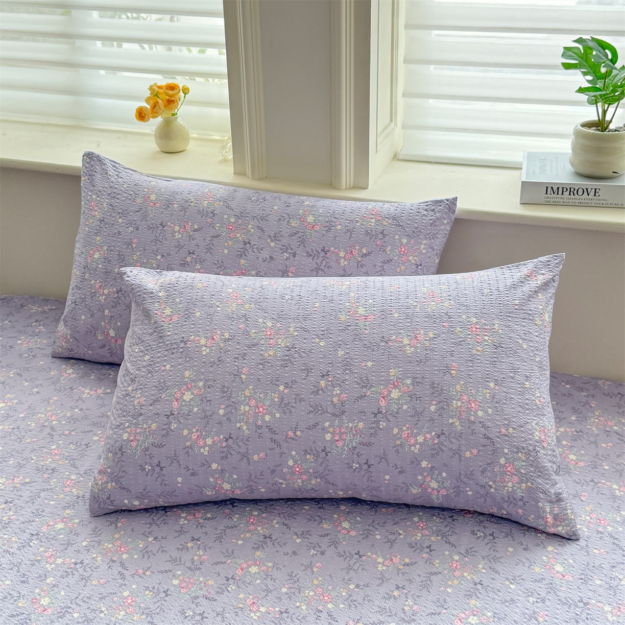 91家纺网 家纺一手货源 找家纺 优眠坊 2026春夏新款泡芙纱印花单床笠 床笠单件 柔紫碎花-单层