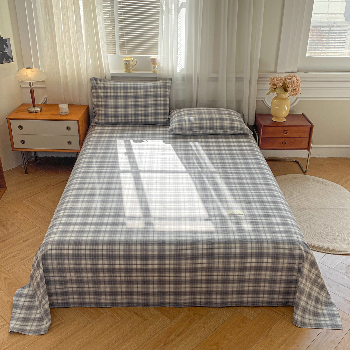 恋人优选 2026新款全棉纯棉色织床单单床单床单单件 格韵灰