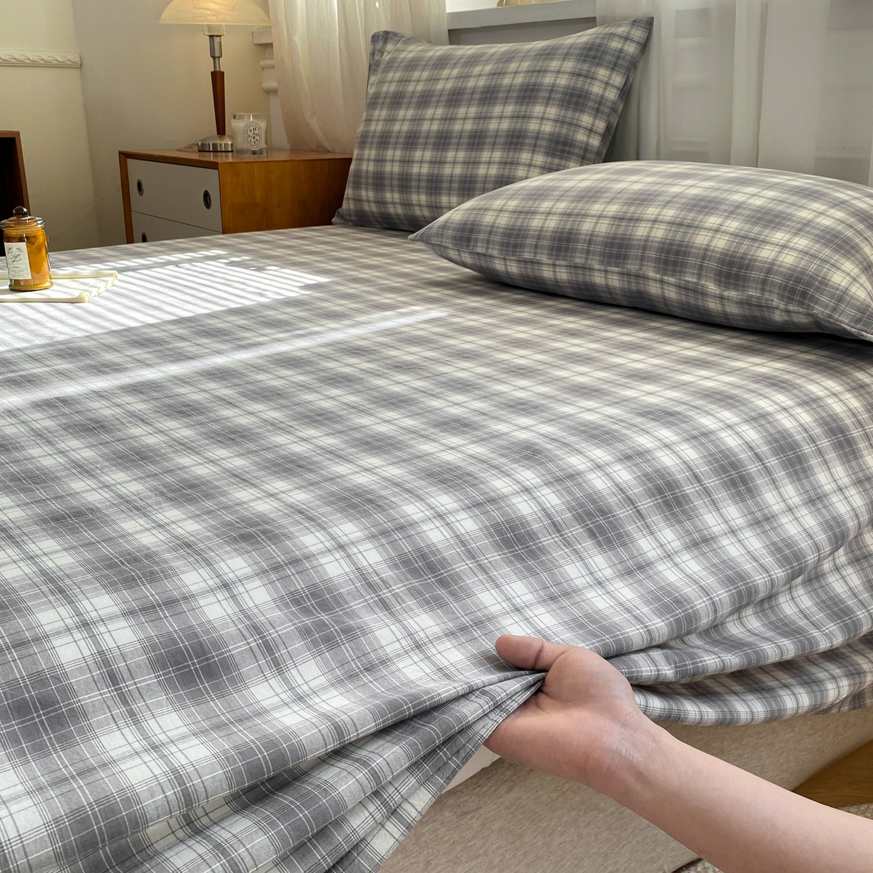 91家纺网 家纺一手货源 找家纺 恋人优选 2026新款全棉纯棉色织床单单床单床单单件 格韵灰