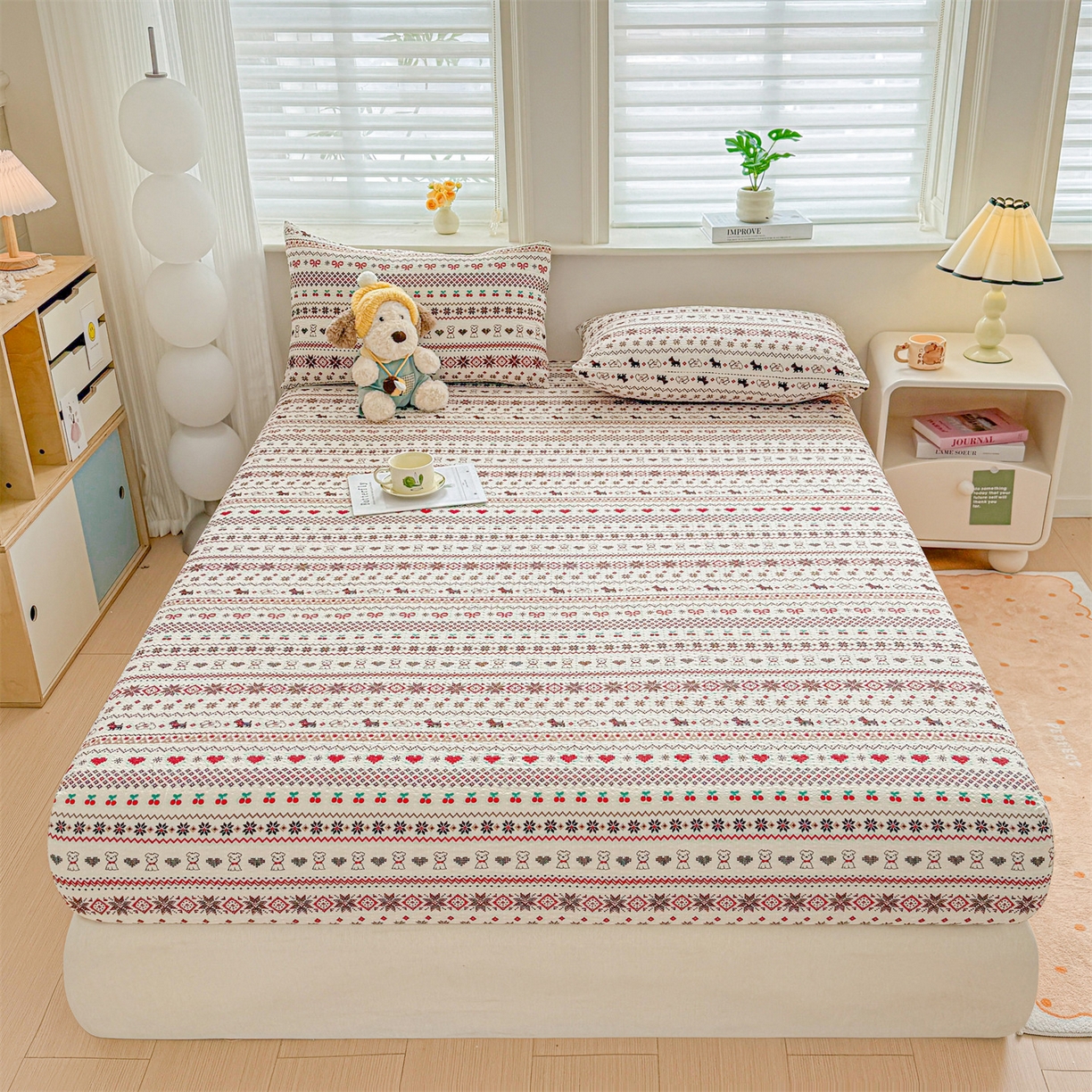 91家纺网 家纺一手货源 找家纺 优眠坊 2026春夏新款泡芙纱印花单床笠 床笠单件 圣诞小狗-单层