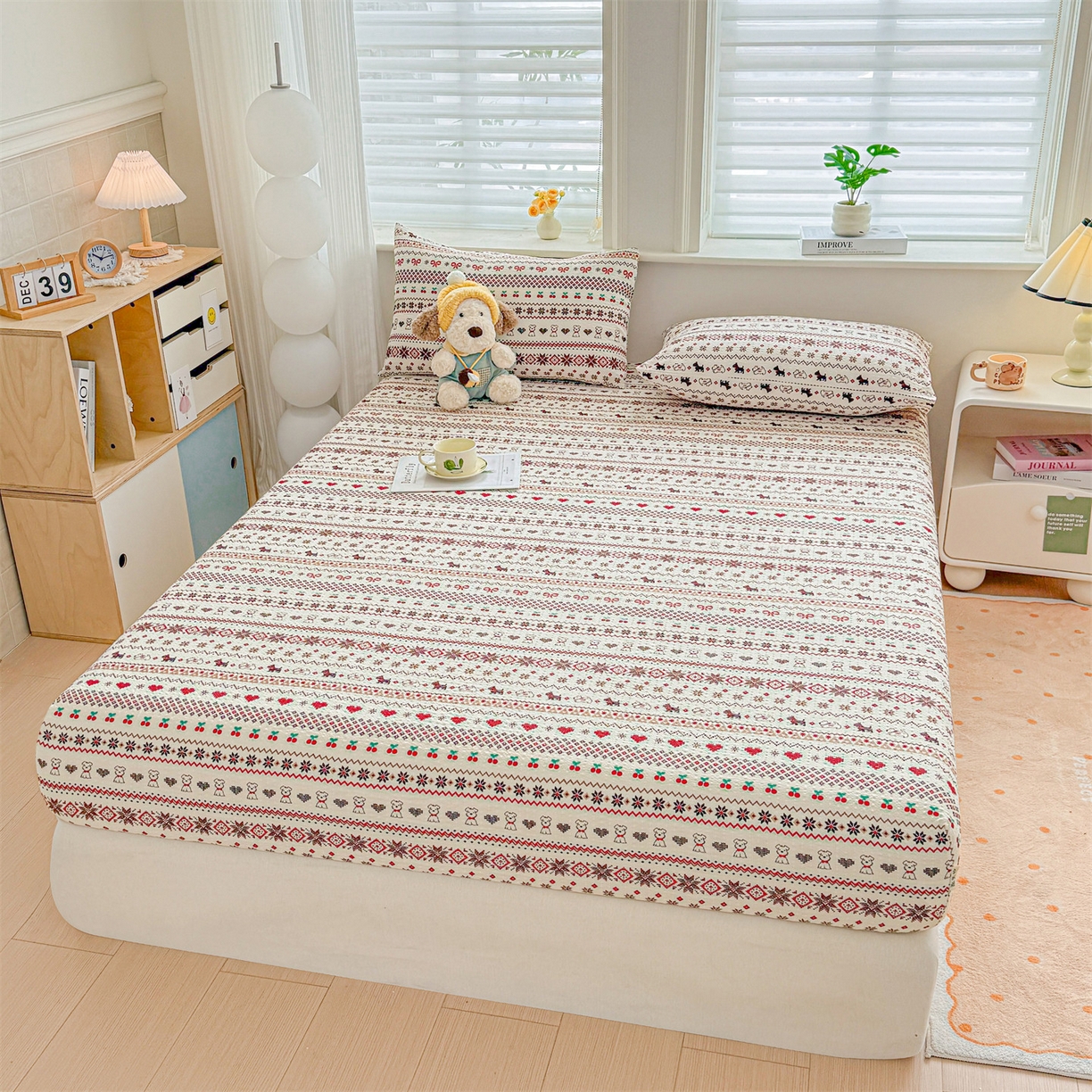 91家纺网 家纺一手货源 找家纺 优眠坊 2026春夏新款泡芙纱印花单床笠 床笠单件 圣诞小狗-单层