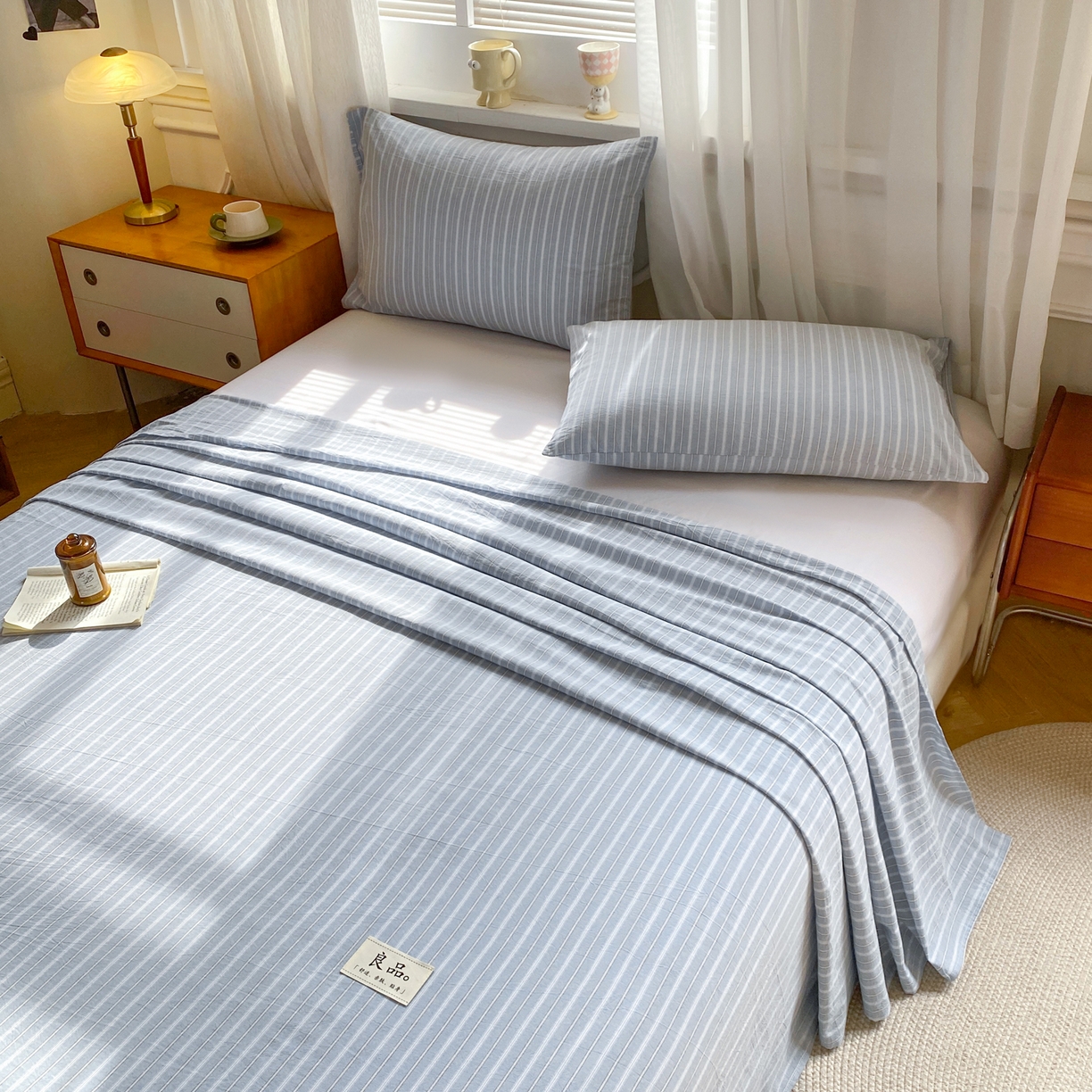 91家纺网 家纺一手货源 找家纺 恋人优选 2026新款全棉纯棉色织床单单床单床单单件 简希蓝条