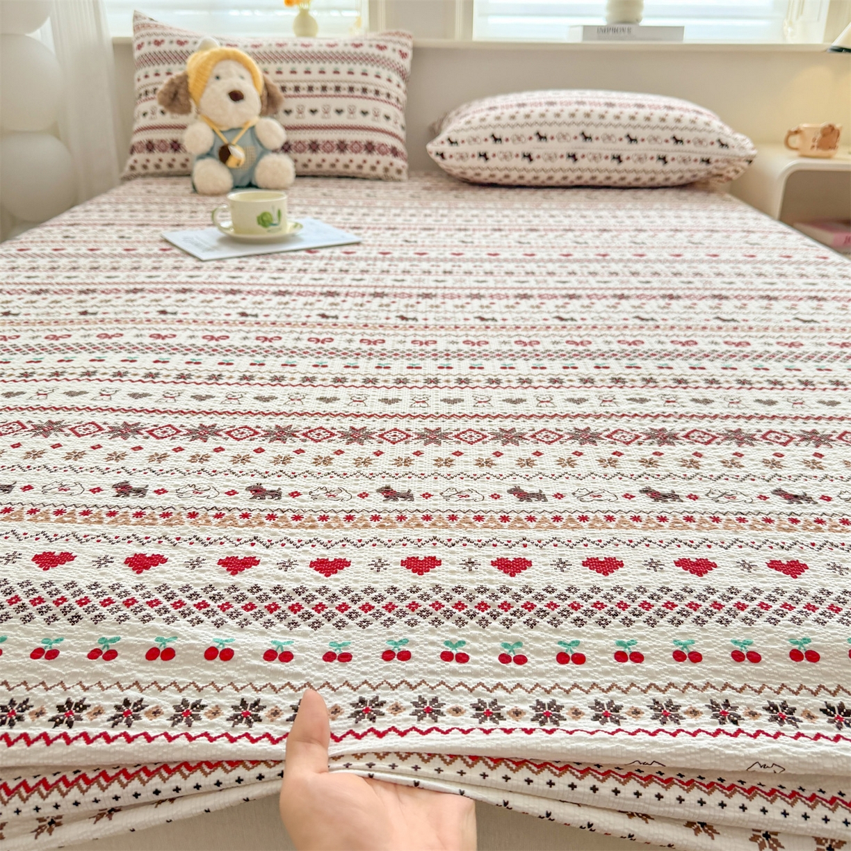 91家纺网 家纺一手货源 找家纺 优眠坊 2026春夏新款泡芙纱印花单床笠 床笠单件 圣诞小狗-单层