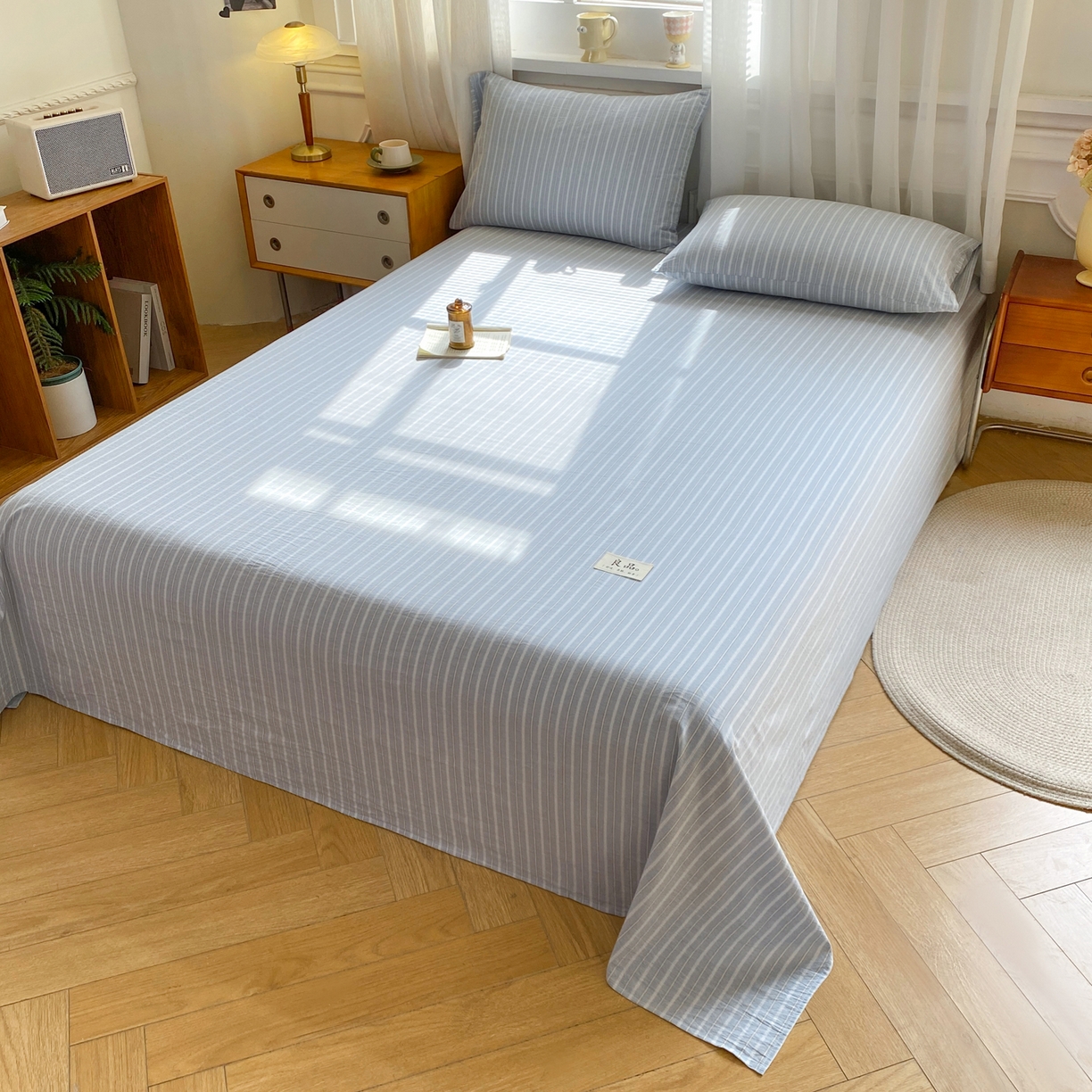 91家纺网 家纺一手货源 找家纺 恋人优选 2026新款全棉纯棉色织床单单床单床单单件 简希蓝条