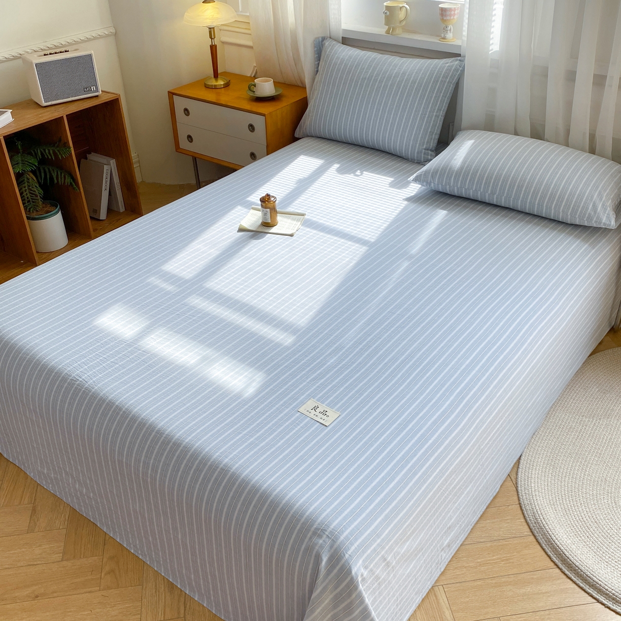 91家纺网 家纺一手货源 找家纺 恋人优选 2026新款全棉纯棉色织床单单床单床单单件 简希蓝条