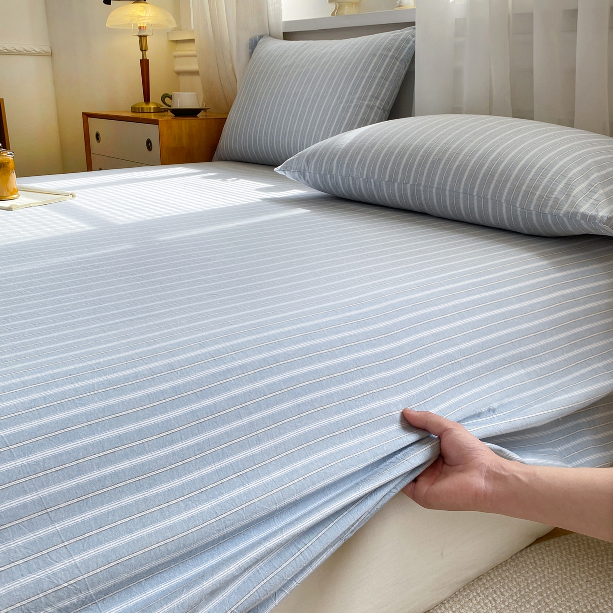 91家纺网 家纺一手货源 找家纺 恋人优选 2026新款全棉纯棉色织床单单床单床单单件 简希蓝条