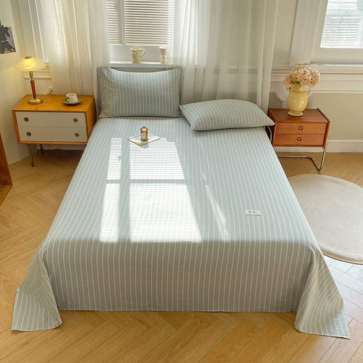 恋人优选 2026新款全棉纯棉色织床单单床单床单单件 简希绿条