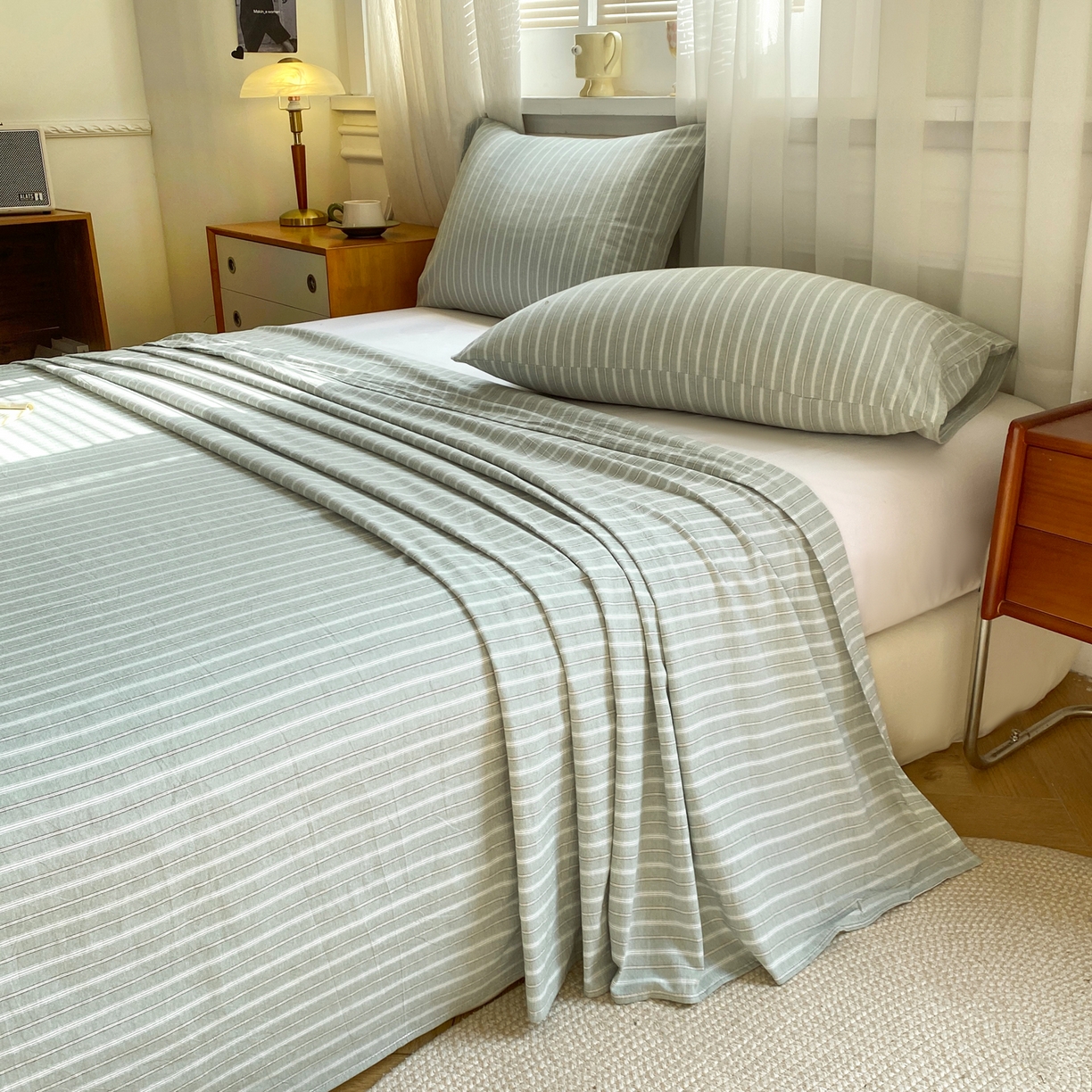 91家纺网 家纺一手货源 找家纺 恋人优选 2026新款全棉纯棉色织床单单床单床单单件 简希绿条