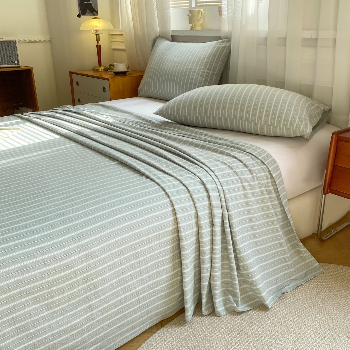 91家纺网 家纺一手货源 找家纺 恋人优选 2026新款全棉纯棉色织床单单床单床单单件 简希绿条