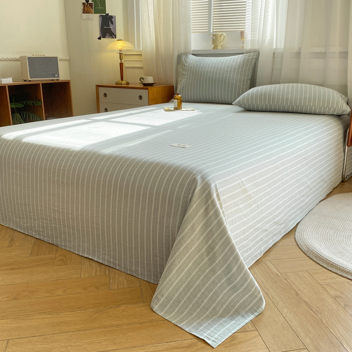 91家纺网 家纺一手货源 找家纺 恋人优选 2026新款全棉纯棉色织床单单床单床单单件 简希绿条