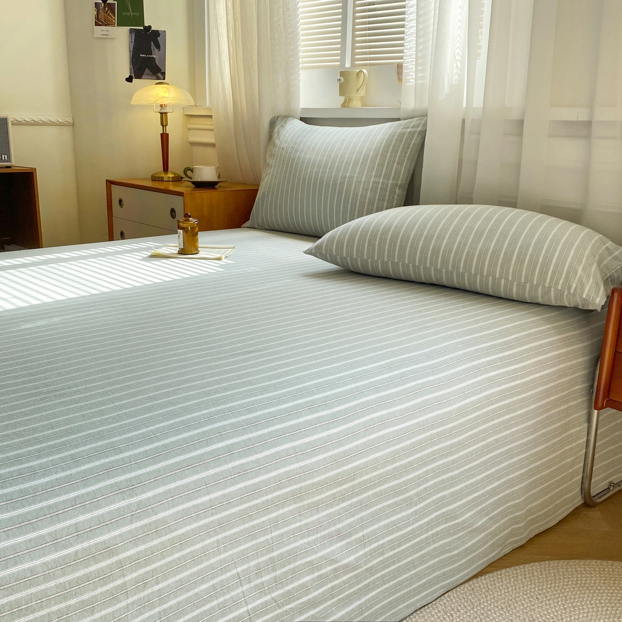 91家纺网 家纺一手货源 找家纺 恋人优选 2026新款全棉纯棉色织床单单床单床单单件 简希绿条