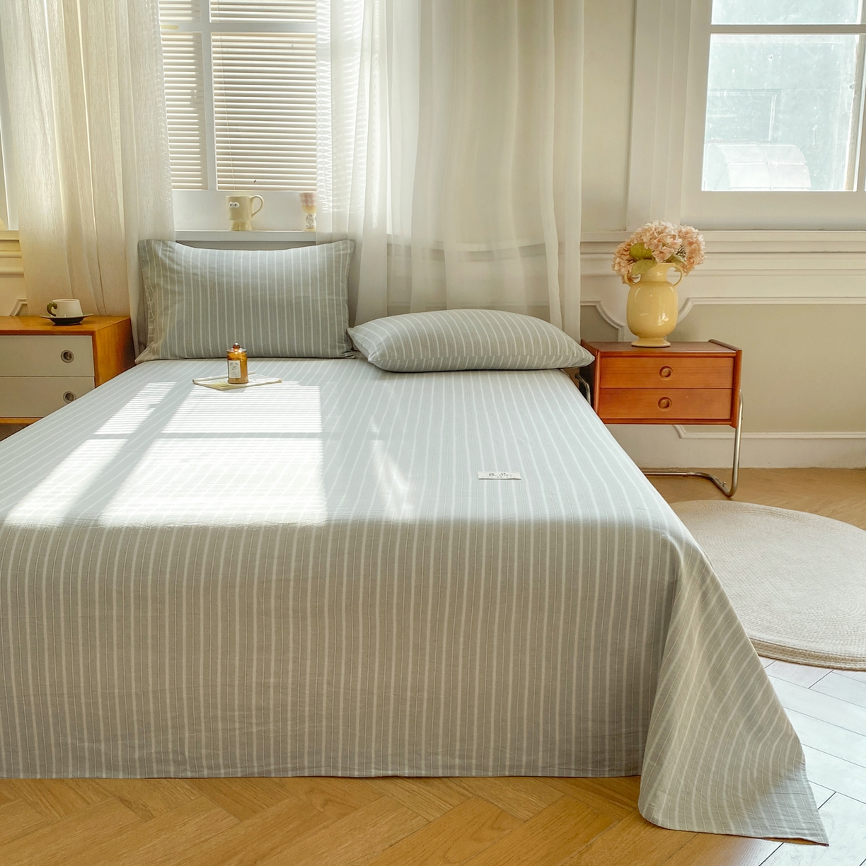 91家纺网 家纺一手货源 找家纺 恋人优选 2026新款全棉纯棉色织床单单床单床单单件 简希绿条