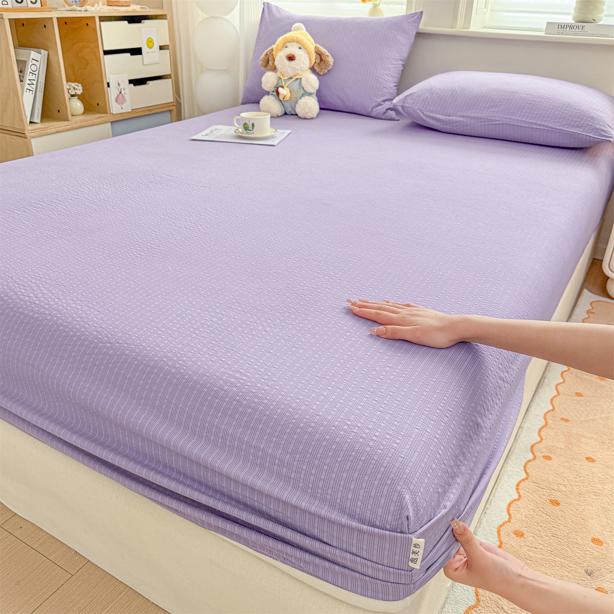 优眠坊 2026春夏新款泡芙纱印花单床笠 床笠单件 西梅紫-单层