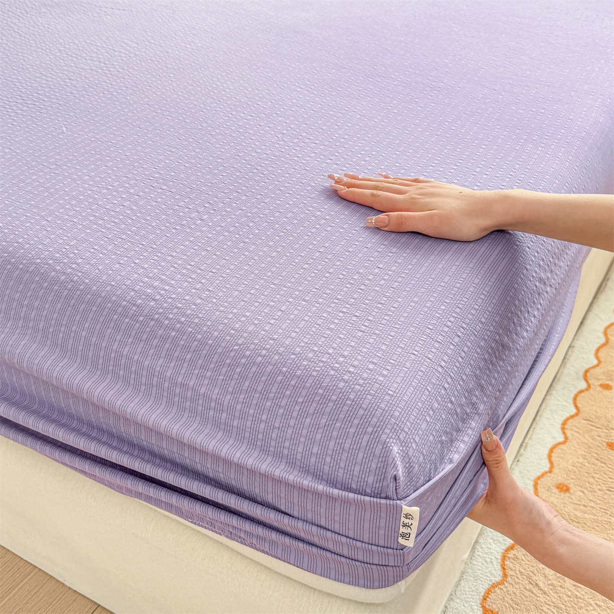 91家纺网 家纺一手货源 找家纺 优眠坊 2026春夏新款泡芙纱印花单床笠 床笠单件 西梅紫-单层