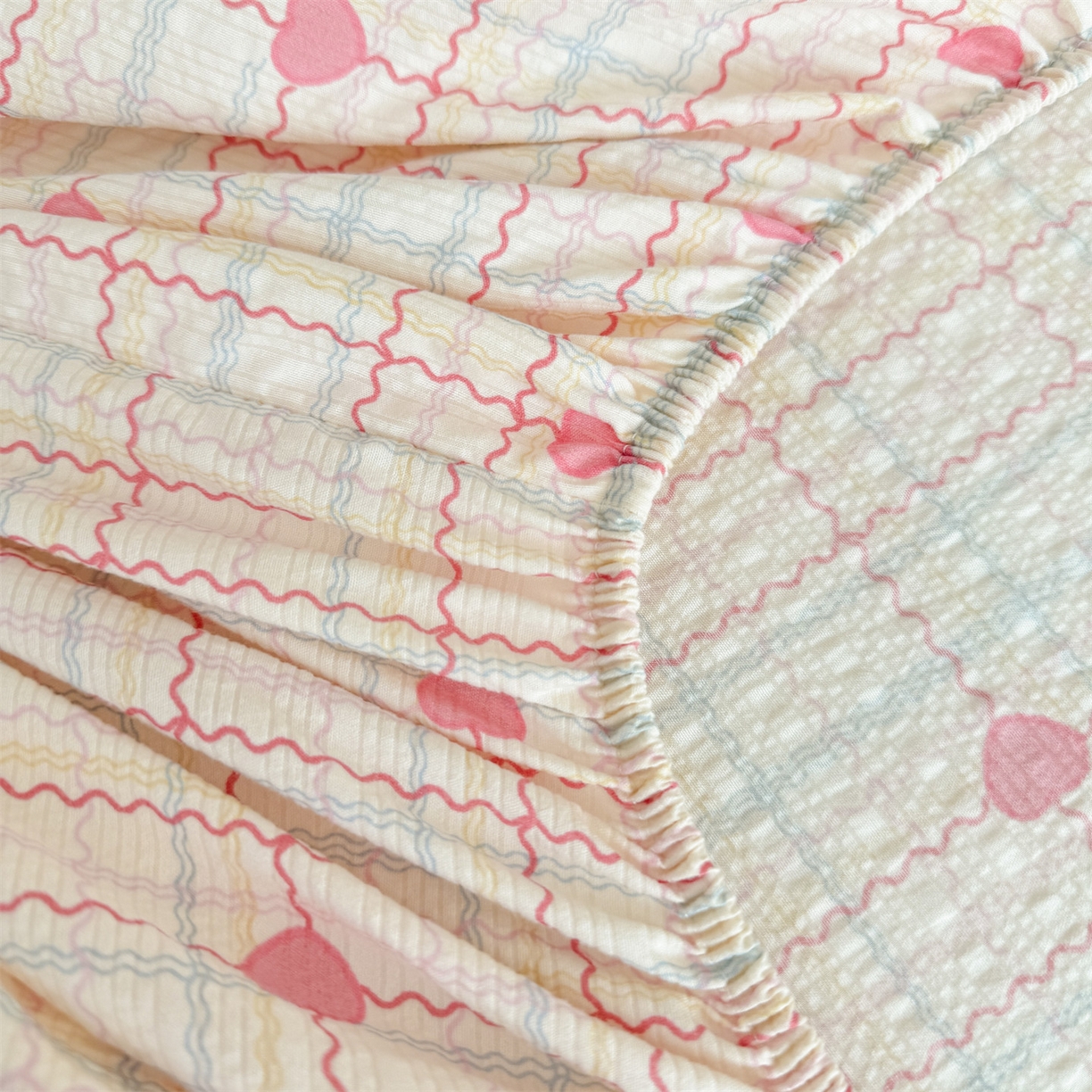 91家纺网 家纺一手货源 找家纺 优眠坊 2026春夏新款泡芙纱印花单床笠 床笠单件 心心相印-单层