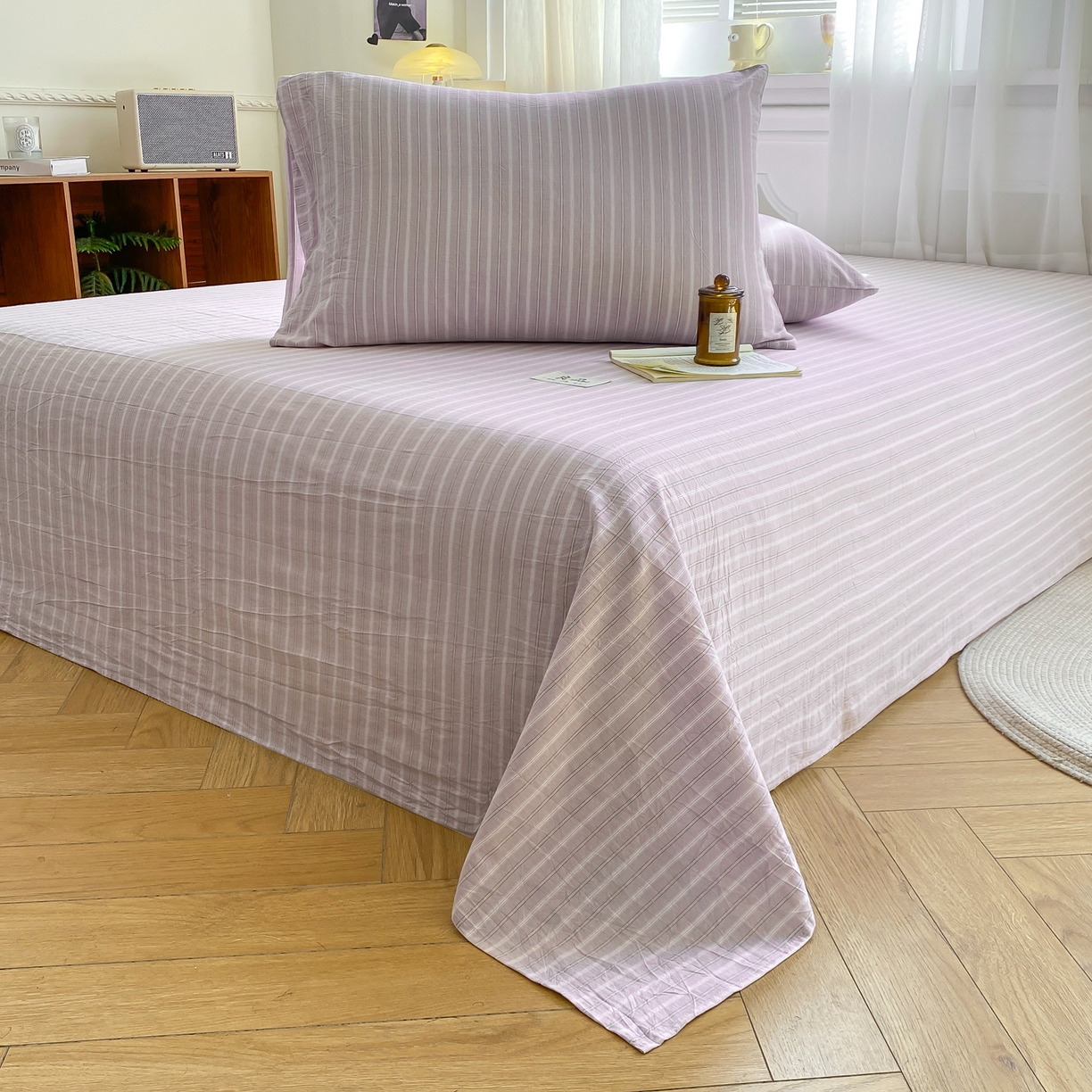 91家纺网 家纺一手货源 找家纺 恋人优选 2026新款全棉纯棉色织床单单床单床单单件 简希紫条