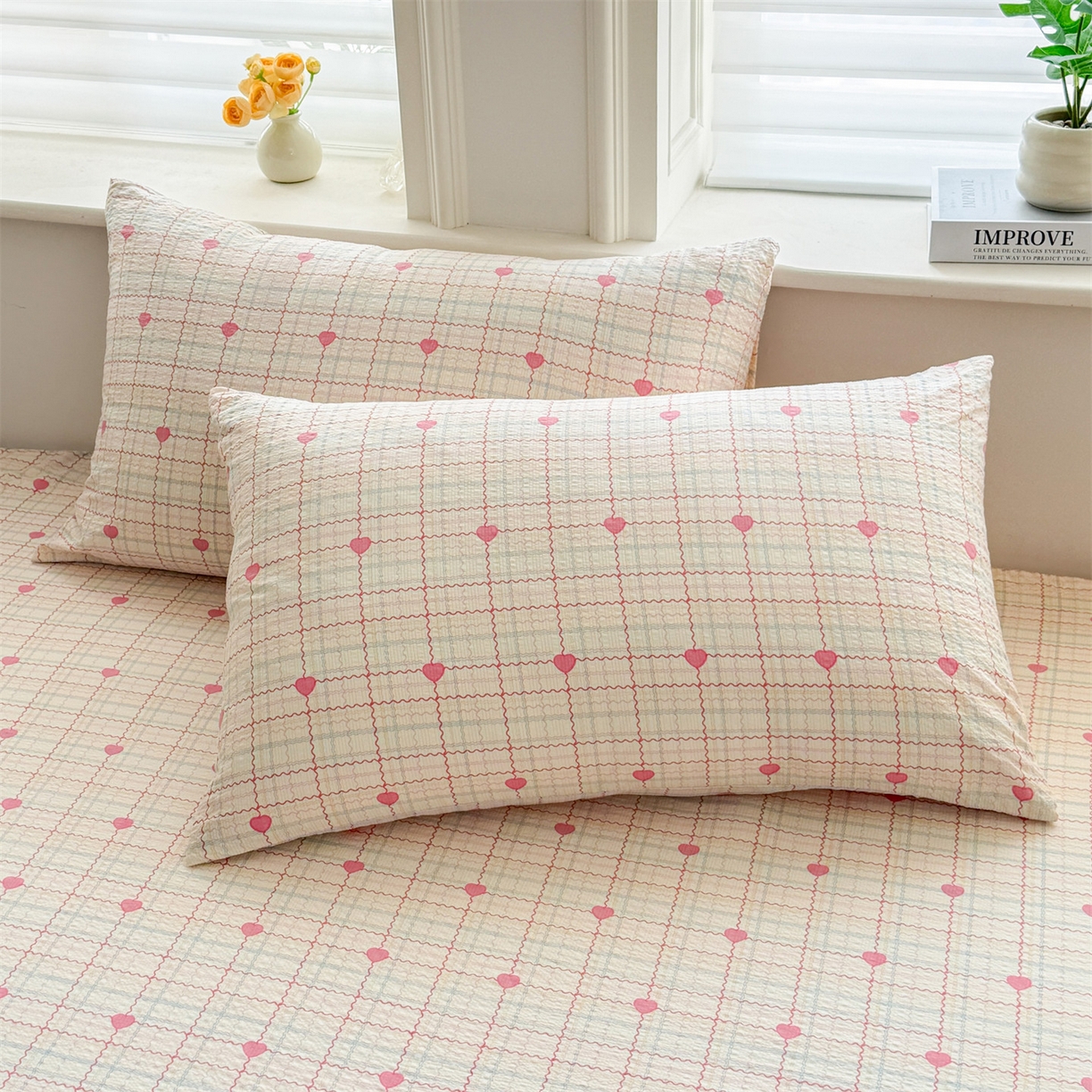 91家纺网 家纺一手货源 找家纺 优眠坊 2026春夏新款泡芙纱印花单床笠 床笠单件 心心相印-单层