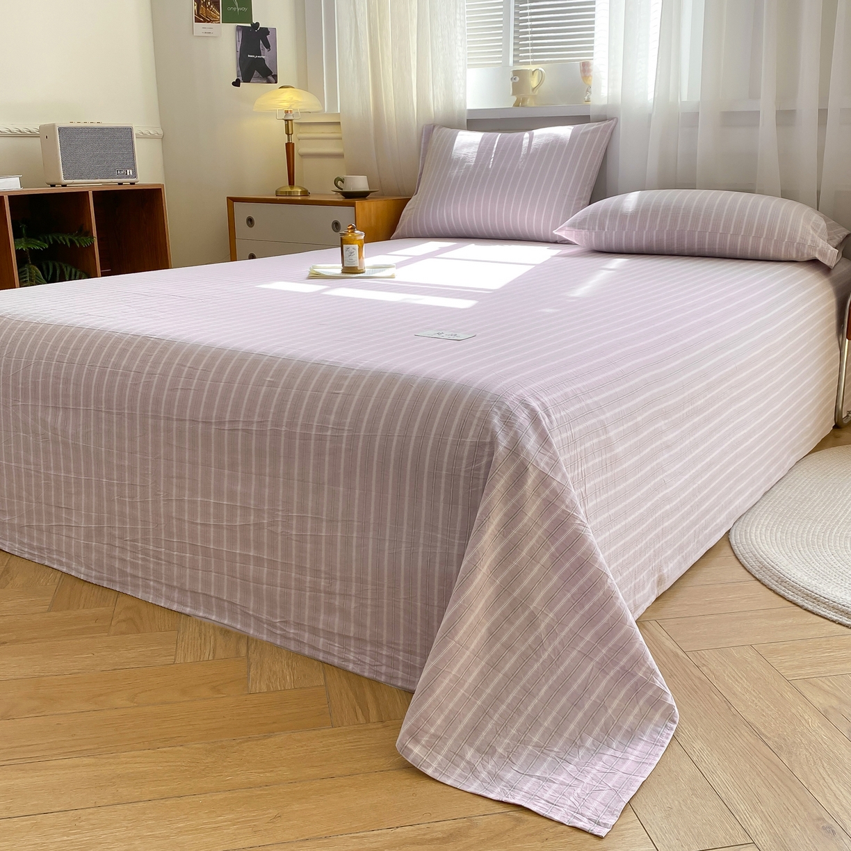 91家纺网 家纺一手货源 找家纺 恋人优选 2026新款全棉纯棉色织床单单床单床单单件 简希紫条