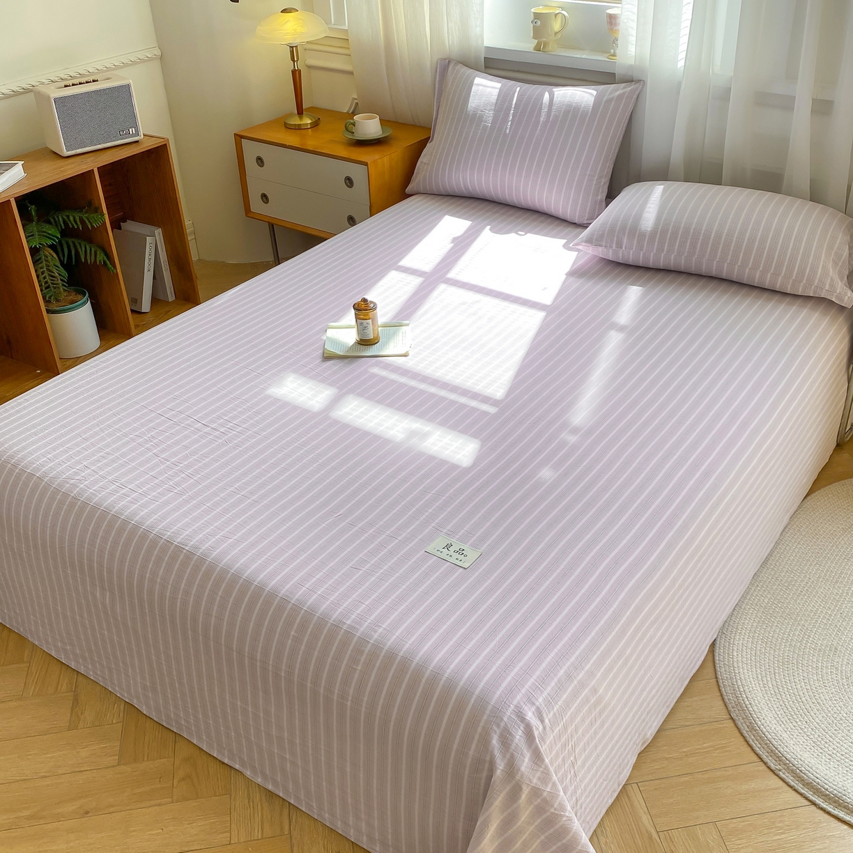 91家纺网 家纺一手货源 找家纺 恋人优选 2026新款全棉纯棉色织床单单床单床单单件 简希紫条