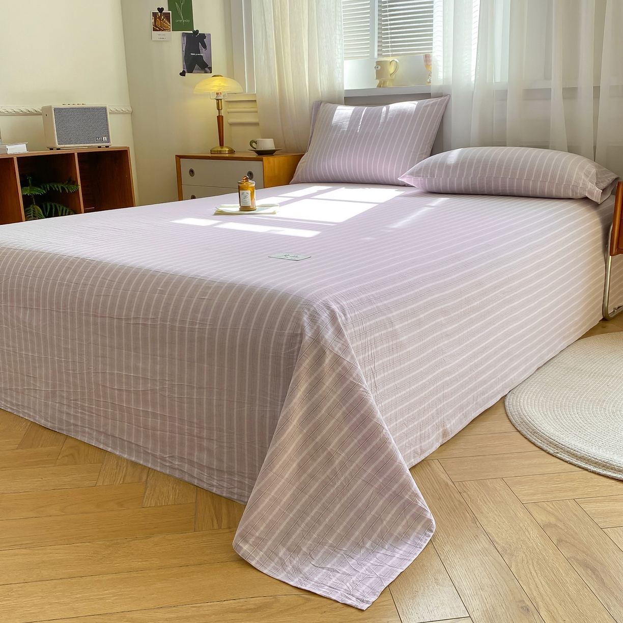 91家纺网 家纺一手货源 找家纺 恋人优选 2026新款全棉纯棉色织床单单床单床单单件 简希紫条