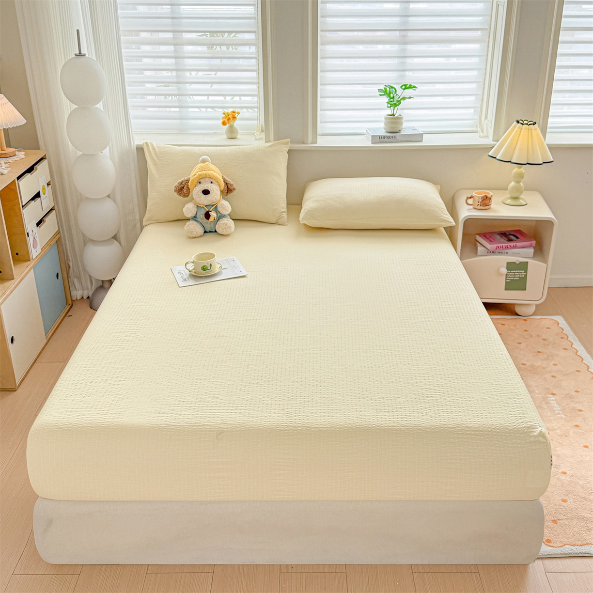 91家纺网 家纺一手货源 找家纺 优眠坊 2026春夏新款泡芙纱印花单床笠 床笠单件 杏仁白-单层