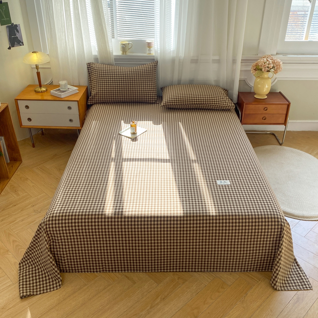 恋人优选 2026新款全棉纯棉色织床单单床单床单单件 素格-咖