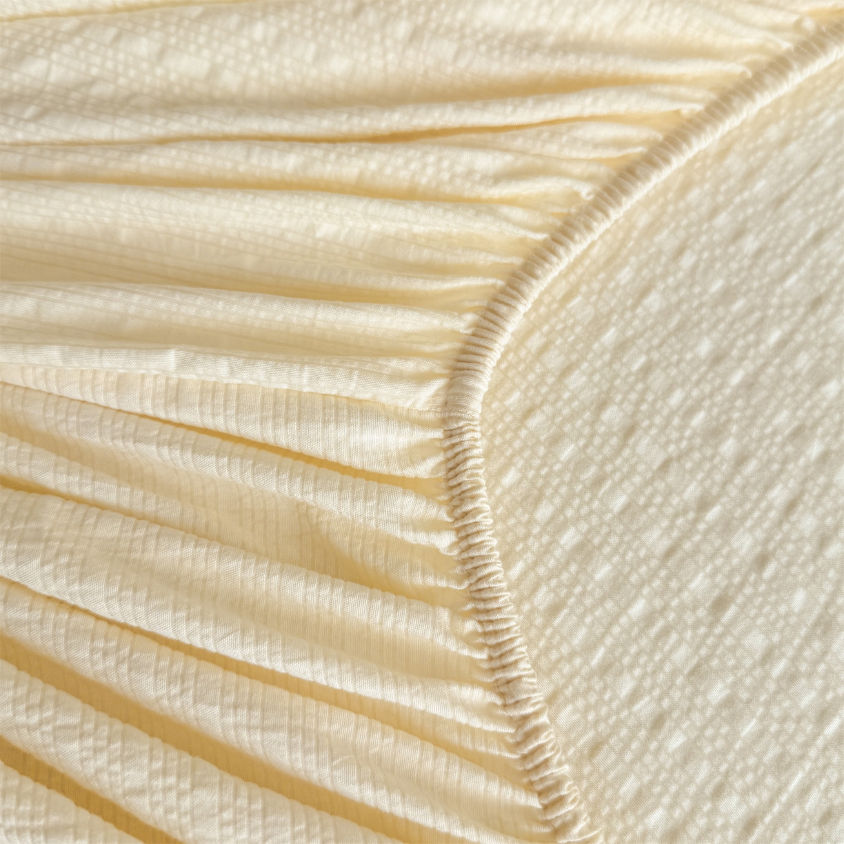 91家纺网 家纺一手货源 找家纺 优眠坊 2026春夏新款泡芙纱印花单床笠 床笠单件 杏仁白-单层