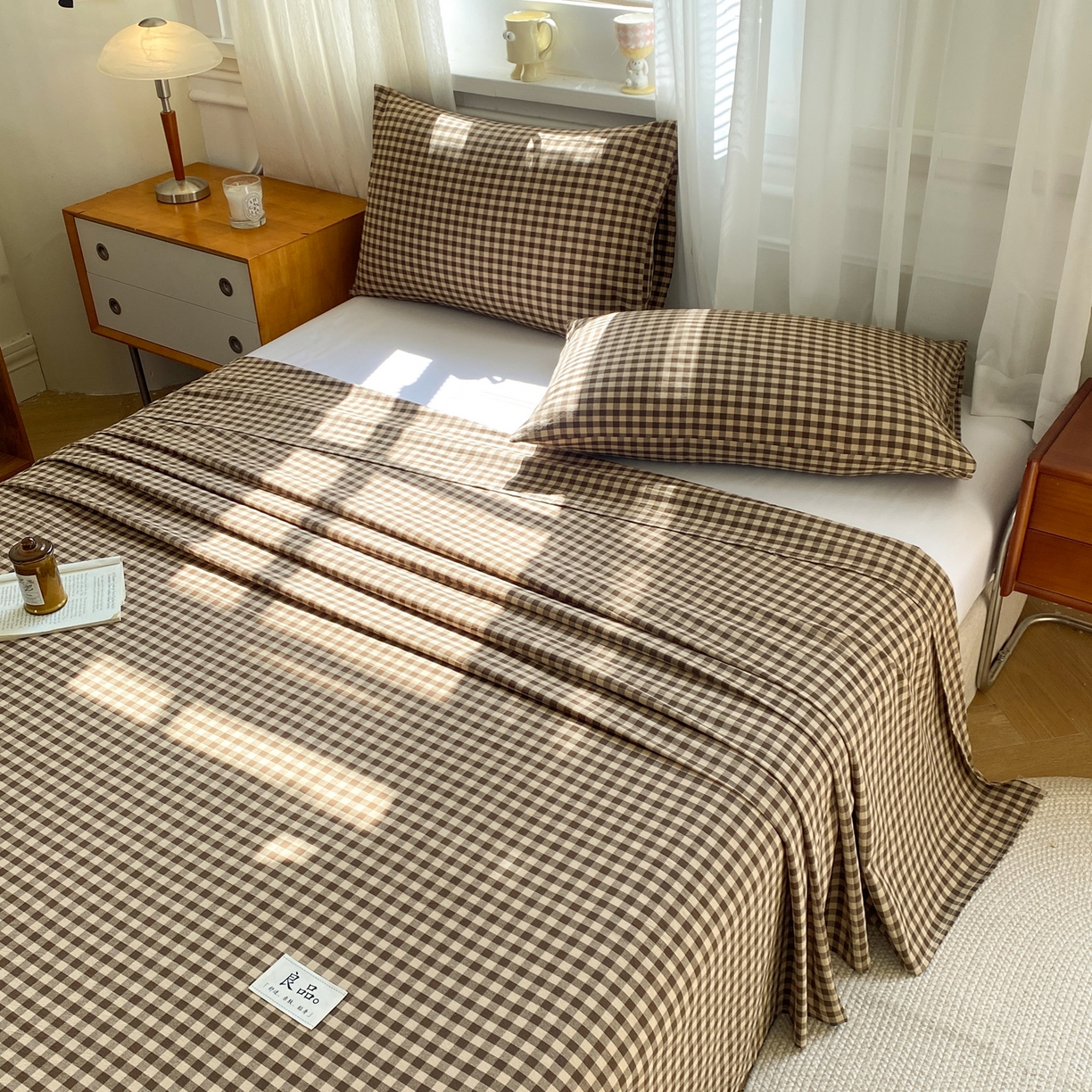 91家纺网 家纺一手货源 找家纺 恋人优选 2026新款全棉纯棉色织床单单床单床单单件 素格-咖