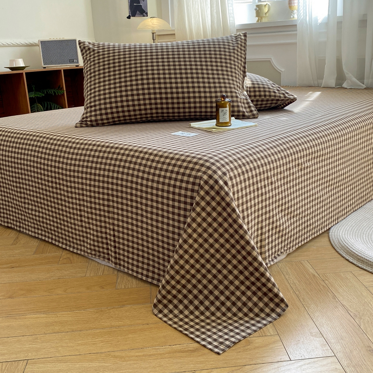 91家纺网 家纺一手货源 找家纺 恋人优选 2026新款全棉纯棉色织床单单床单床单单件 素格-咖