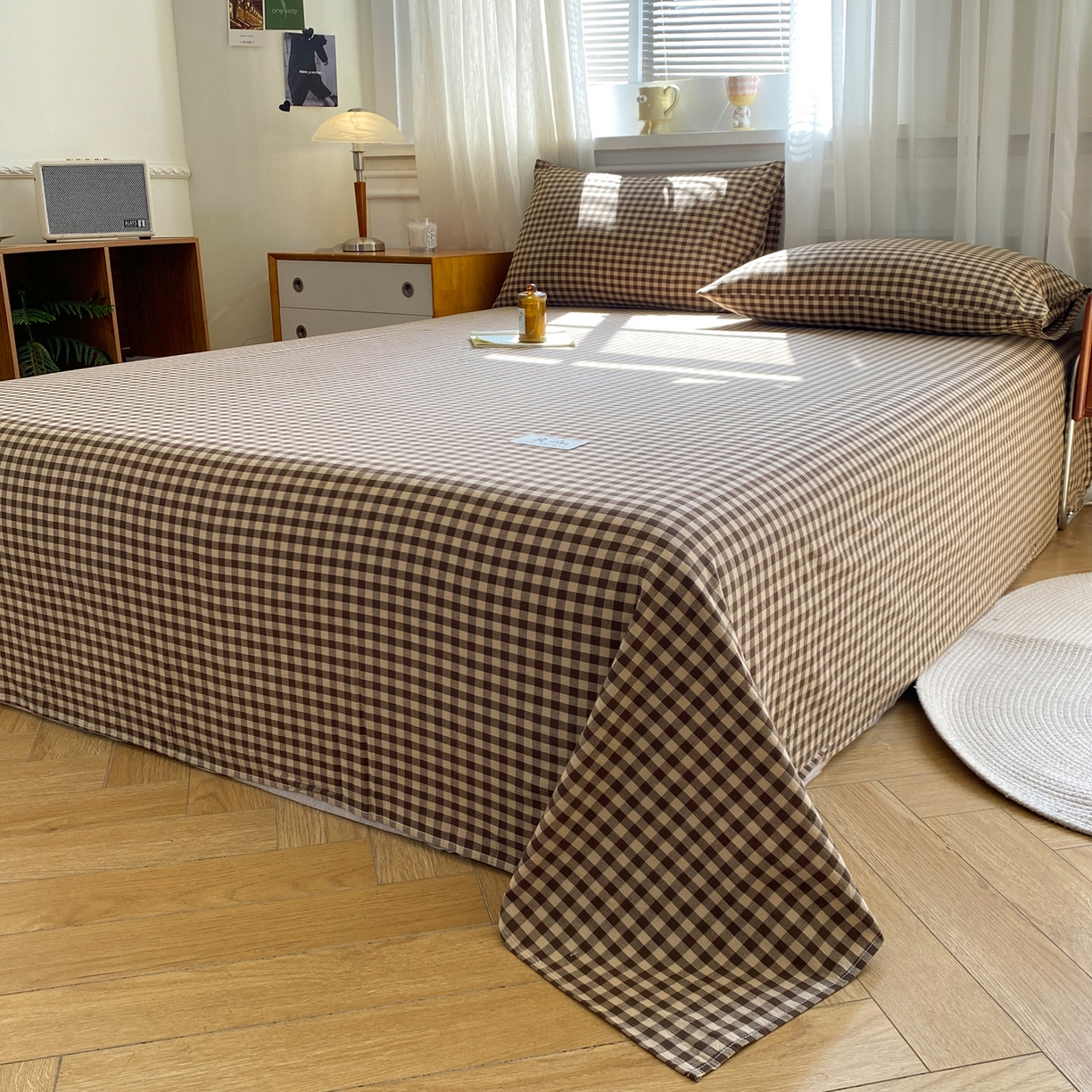 91家纺网 家纺一手货源 找家纺 恋人优选 2026新款全棉纯棉色织床单单床单床单单件 素格-咖