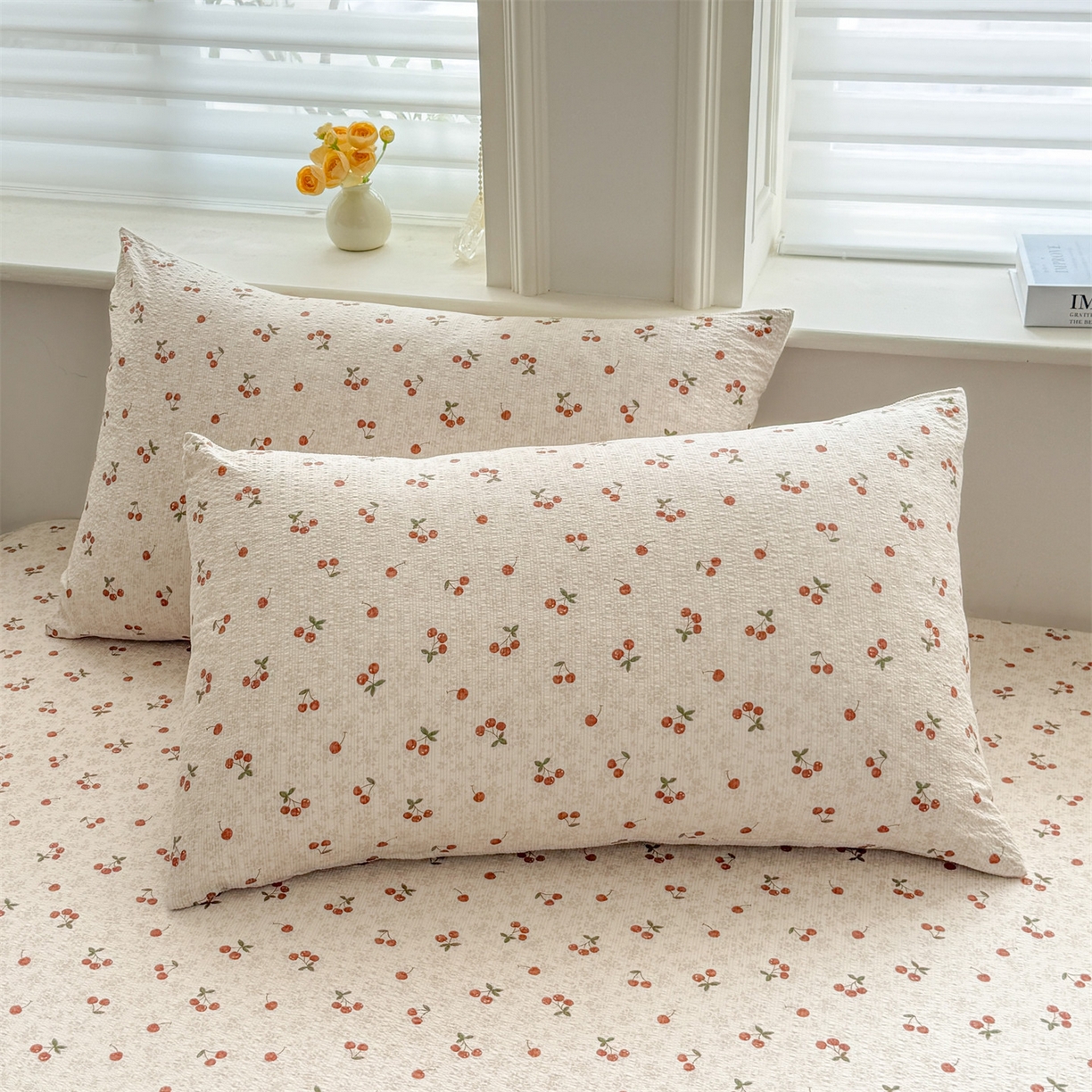 91家纺网 家纺一手货源 找家纺 优眠坊 2026春夏新款泡芙纱印花单床笠 床笠单件 樱桃心事-单层